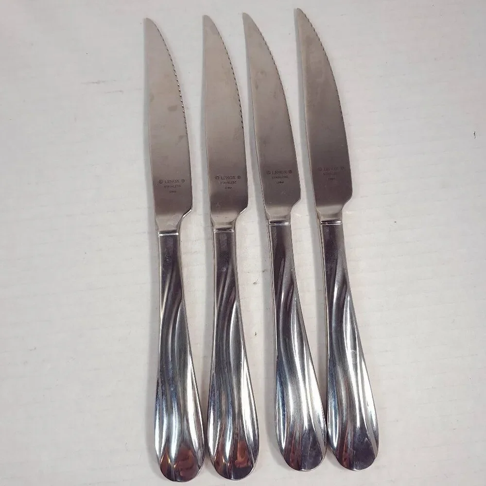 Lenox POOL Dinner Knives SET 4 Stainless 18/10 Flatware steak knife‎ wavy lines
